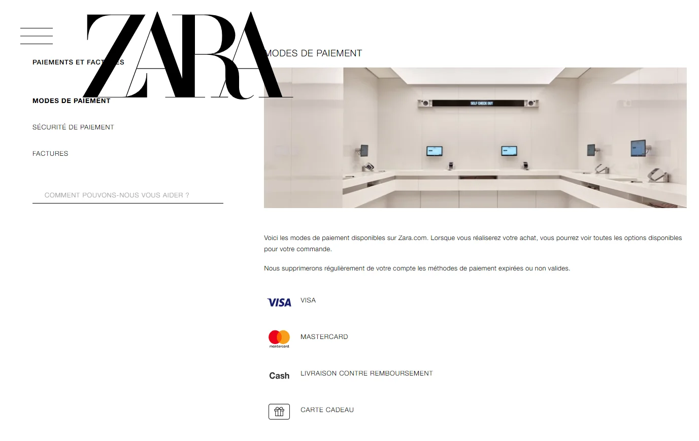 mode paiement zara tunisie