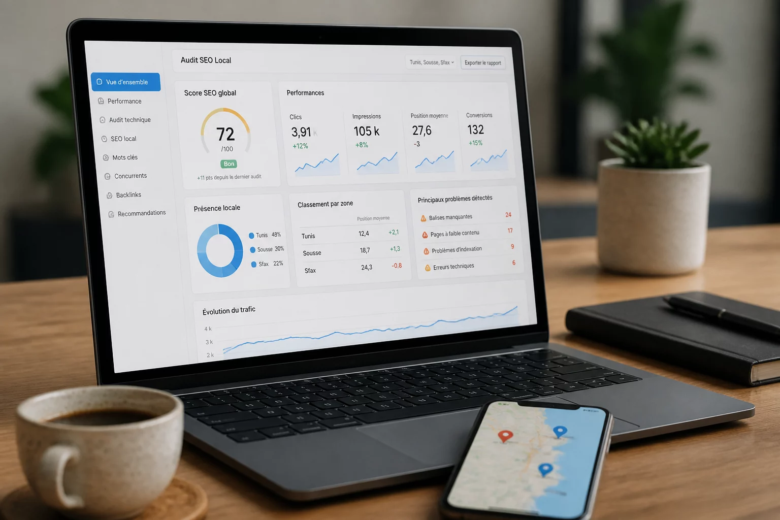 Équipe d’une agence SEO en Tunisie préparant un audit de référencement local