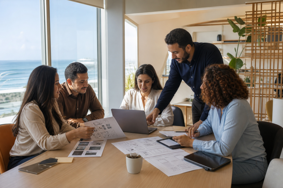 Équipe d'une agence web en réunion à Sousse, travail sur site vitrine WordPress