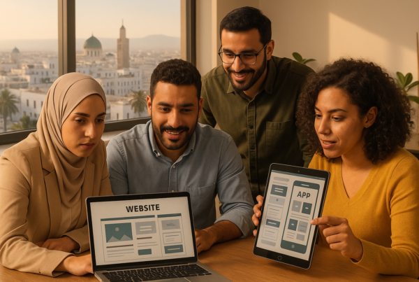 Équipe d'une agence web travaillant sur maquettes de site et application en Tunisie