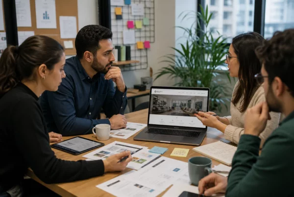 Réunion entre une entreprise et une agence pour concevoir un site web professionnel