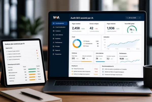 Audit SEO assisté par intelligence artificielle sur un tableau de bord
